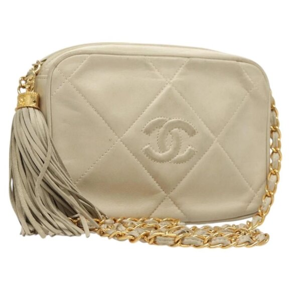 CHANEL Matelasse COCO Mark Chain Bag Lamb Skin Beige Gold - Picture 1 of 16